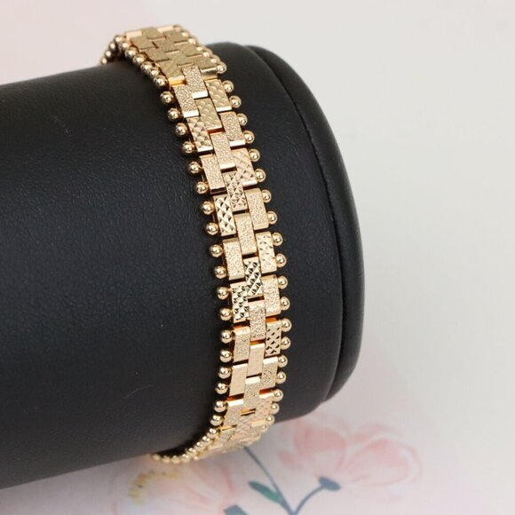 "Elegant Rose Gold Chain Bracelet with Textured Brick Pattern, XPBL1128 - Picture 7 of 12